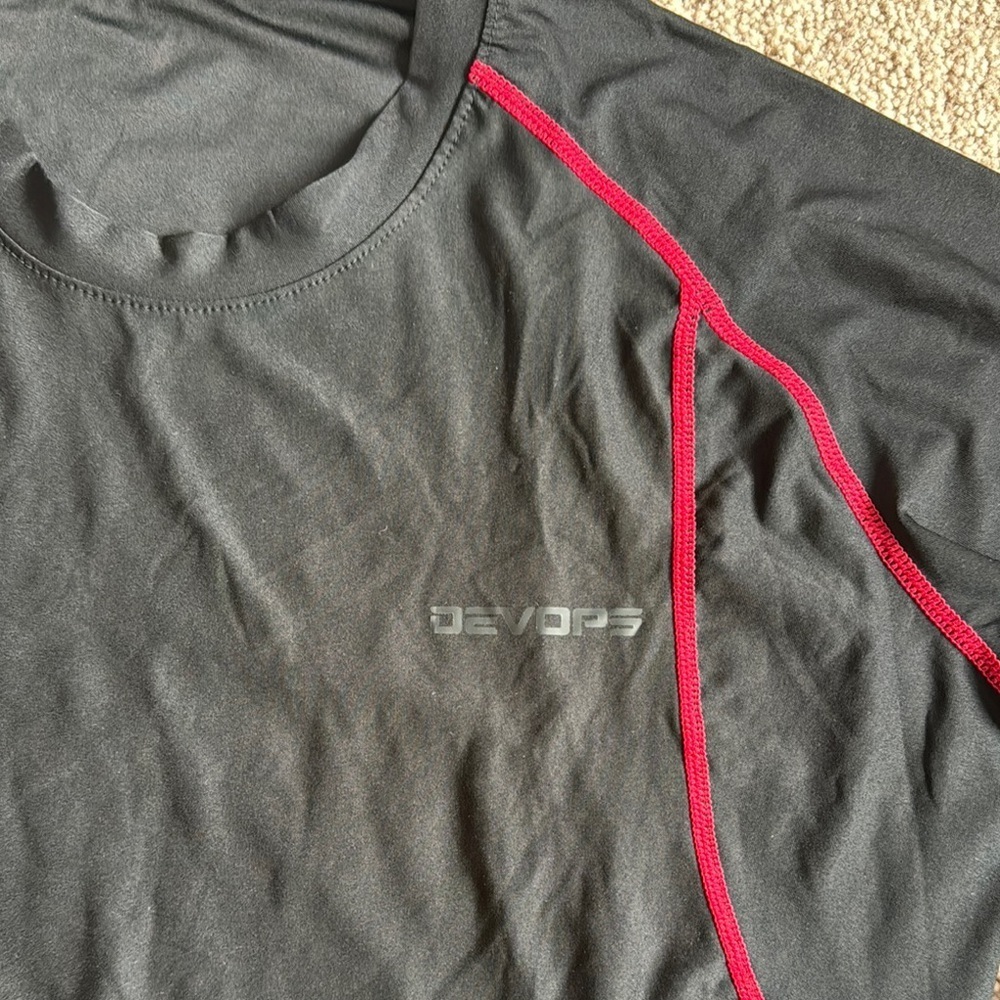 Black Long Sleeve Athletic Shirt with Red Accents - Picture 2 of 5